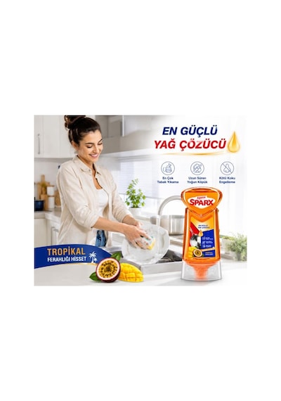 Asperox Sparx Tropikal Sıvı Bulaşık Deterjanı 650 Ml Güçlü Yağ Çözücü, Yoğun Köpük, Tropikal Ferahlık