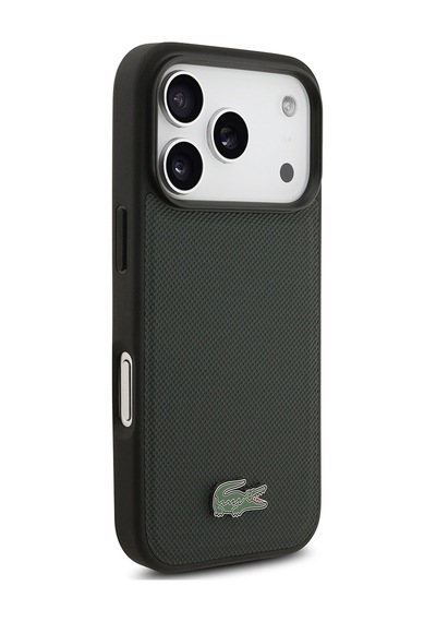 Apple Uyumlu iPhone 18 Pro Kılıf Lacoste Lisanslı M-safe Uyumlu Pu Pike Desenli Metal Logolu Kapak Koyu Yeşil