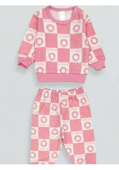 Breeze Kız Bebek Desenli Pamuklu Pijama Takım-15340 Pembe