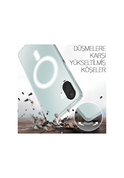 Samsung Galaxy Uyumlu A07 Kılıf Magsafe Aksesuar Destekli Şeffaf Darbe Emici Kapak Kılıf