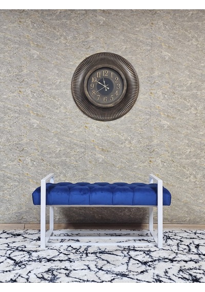 Zafir Beyaz Boyalı Metal 80 Cm Puf Bench - Antre Puf - Hol Bench - Puf - Oturak - Bench Mavi