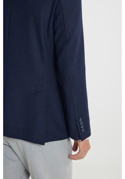 Ac&Co / Altınyıldız Classics Erkek Lacı Yünlü Slim Fit Dar Kesim Mono Yaka Armürlü Torba Cepli Ceket Lacı Lacivert