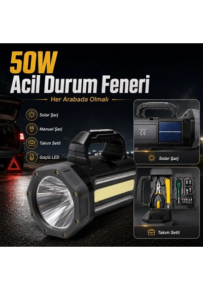 Gold Gp-620 Solar Şarjlı 50 Watt Güçlü Kamp El Feneri Takım Çantalı