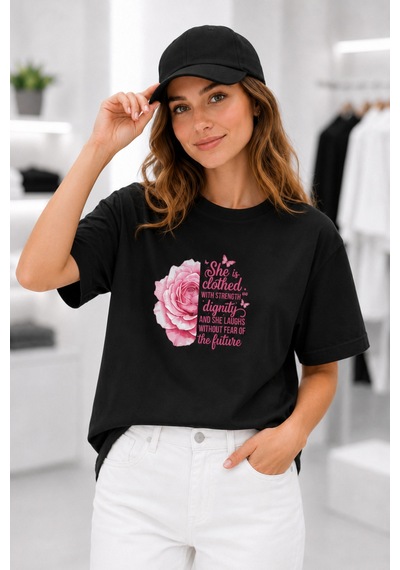 Bayloranzzo Rose Art %100 Pamuk Heavy Cotton Premium Kalite Kadın Tişört Siyah