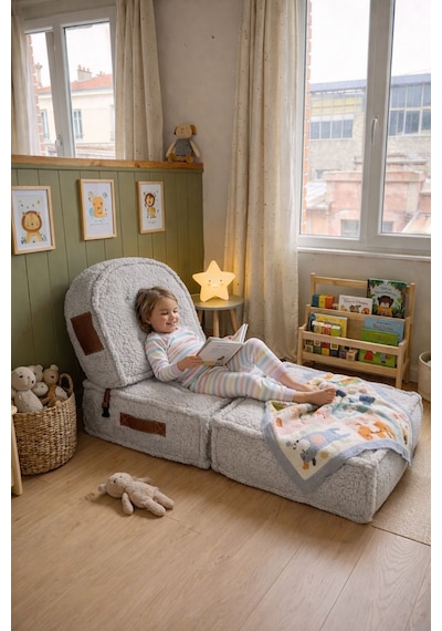 Viscolog Comfy Premium Teddy Kumaşlı Fermuarlı Legom Çocuk Koltuğu Aktivite Ve Yer Minderi Seti 50x50 70cm Gri