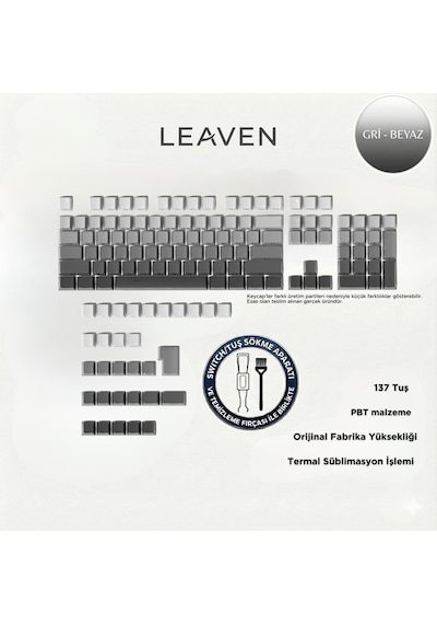 136 Tuş Siyah- Beyaz Kademeli Keycap- Mekanik Klavye Tuş Takımı
