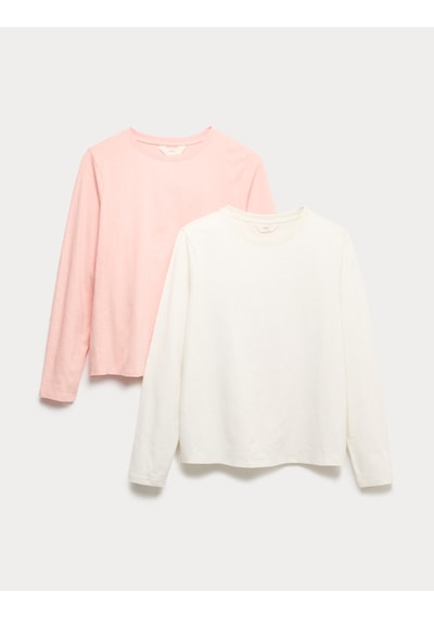 Marks & Spencer 2’li Pure Cotton Uzun Kollu Pijama Üstü T37003663T Krem Mix