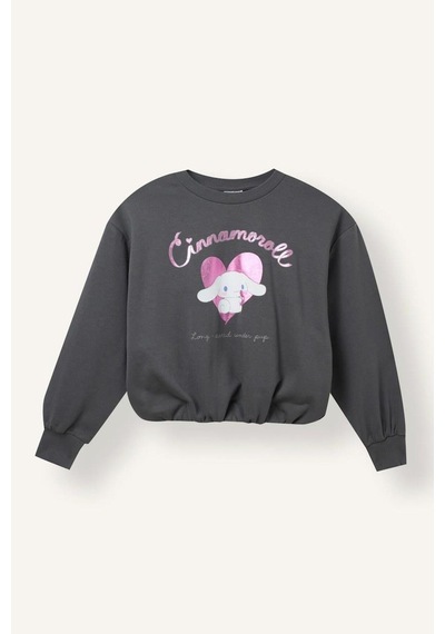 Defacto Cinnamoroll Bisiklet Yaka Baskılı Etek Ucu Büzgülü Sweatshirt Kız Çocuk I5177a826augr452 Gri-gr452