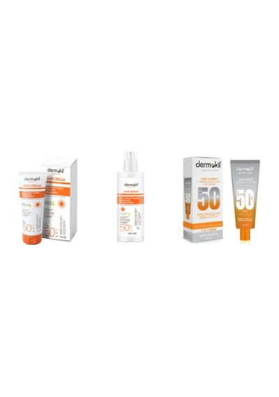 Dermokil Çok Yönlü Yüksek Koruyucu Güneş Kremi SPF50+ 75 ML + Aloe Vera Güneş Spreyi 200 ML + Leke Karşıtı Güneş Kremi SPF50+ 50 ML