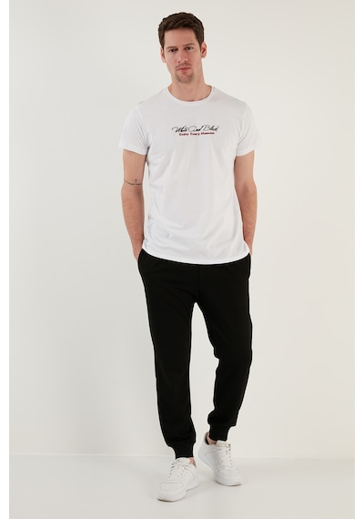Buratti Pamuklu Slim Fit Bisiklet Yaka Yazılı Erkek T Shirt 541Enjoy Beyaz