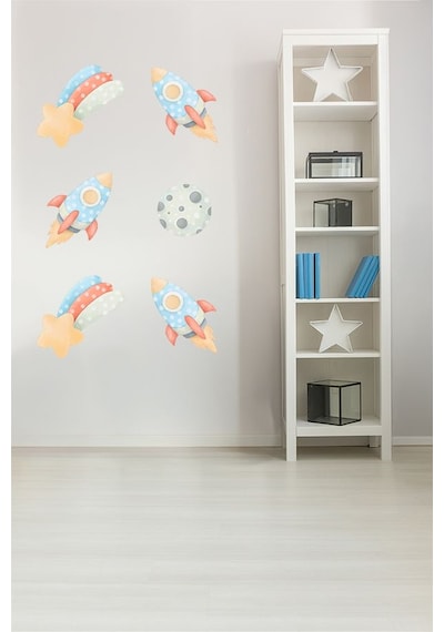 Sevimli Uzay Mekiği Ve Ay Temalı 20 Parça Çocuk Ve Bebek Odası Dekoratif Duvar Sticker Seti Figür 2