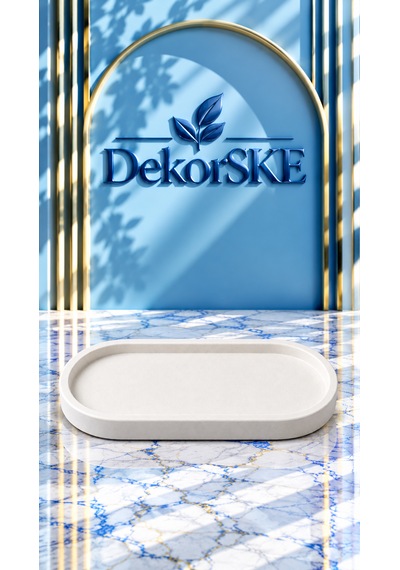 Dekorske - Taş Tozu Oval Dekoratif Tepsi - 18x10 Cm - El Yapımı Takı, Mum Ve Ev Aksesuarları Sunum Tepsisi Dekoratif Objeler