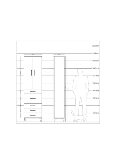Arges Dolap 2 Raflı 5 Çekmeceli 2 Kapaklı 60x30x221 Antrasit-çam Antrasit