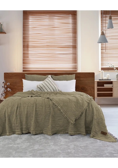 Şaheser Home Collection Müslin Yatak Örtüsü Çift Kişilik Oscar Yeşil Çok Renkli