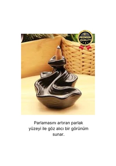 Özel Tasarım Seramik Siyah Geri Akış Şelale Tütsülük Buhardanlık Dekoratif El Yapımı Hediyelik Biblo