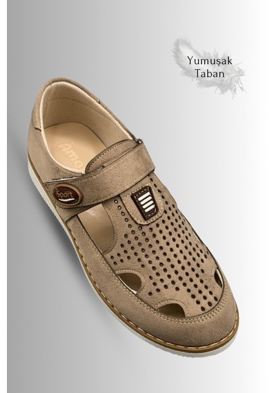 Sermoda Çocuk Sandalet - Cırtlı Süet Yumuşak Taban Erkek Çocuk Sandalet Kum