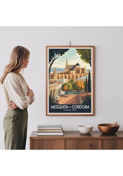 Antik Esintili Cordoba Mezquitası Seyahat Posteri İspanya Duvar Sanatı Baskısı