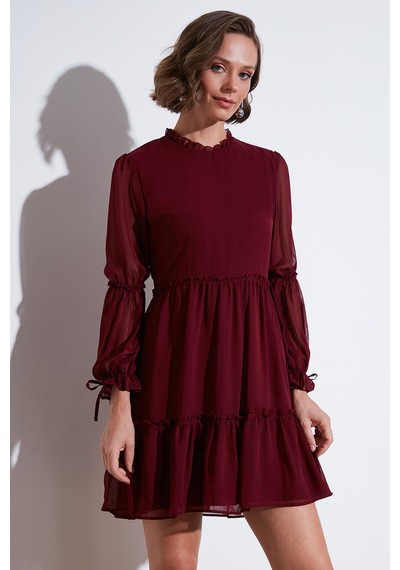 Lela Regular Fit Dik Yaka Büzgülü Astarlı Mini Bayan Elbise 611El345 Bordo Lela Regular Fit Dik Yaka Büzgülü Astarlı Mini Bayan Elbise 611El345 Bordo