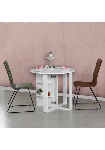 Pasifichome Middle Beyaz Açılır Kapanır Mutfak Masası / Yuvarlak Yemek Masası