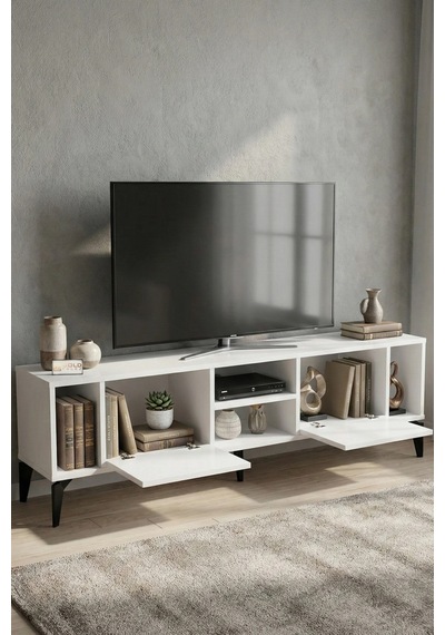 Linya Tv Sehpası Suntalam Beyaz 160x35 Cm Çok Renkli