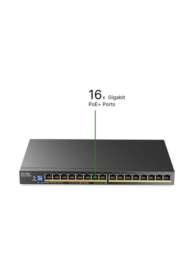 Zyxel Ağ Anahtarı 16 Bağlantı Noktası Yönetilmeyen Gbe Poe+ Gs1100-16eps