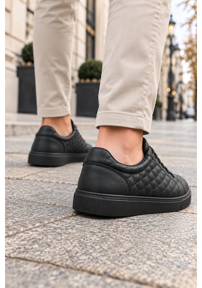 Mevese Egitserp Bağcıklı Cilt Kapitone Desenli Erkek Günlük Sneaker Ayakkabı - Kömür