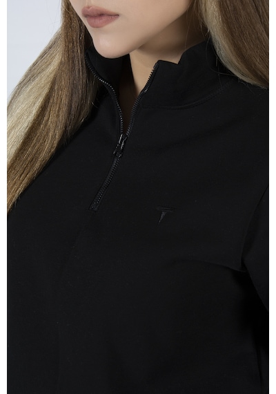 Kadın Siyah Yarım Fermuarlı Basic Düz Renk Trend Sweatshirt Siyah