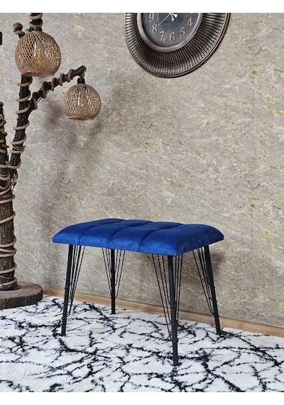 Zafir Metal Siyah Tel Ayaklı 60 Cm Puf Bench - Puf - Bench - Oturak - Mutfak Oturağı - Antre Oturağı Mavi