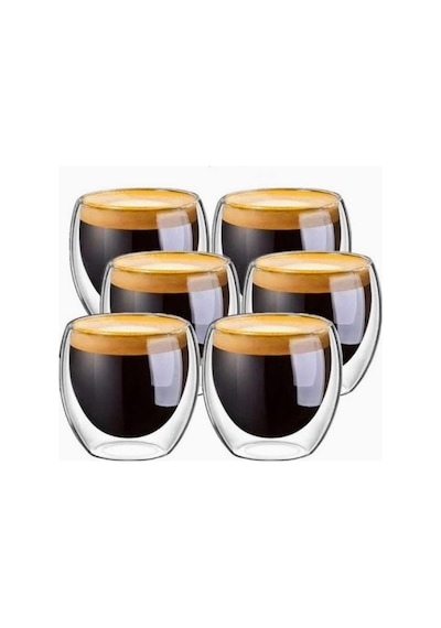 Needd Çift Katmanlı Espresso Cam Bardak Seti 6'lı 80 Ml Borosilikat Double Wall Isı Yalıtımlı Şeffaf