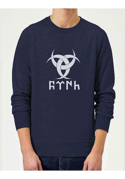 Göktürk Türk Teşkilatı Mahsusa Baskılı Indigo Erkek Sweatshirt