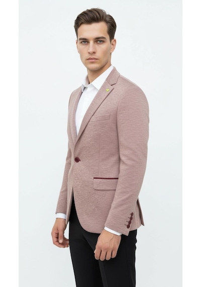 Plus Scorpion Açık Pembe Erkek İtalyan Kesim Blazer Ceket Kol Yamali, Slim Fit, Şık Ve Modern Tasarım Pembe
