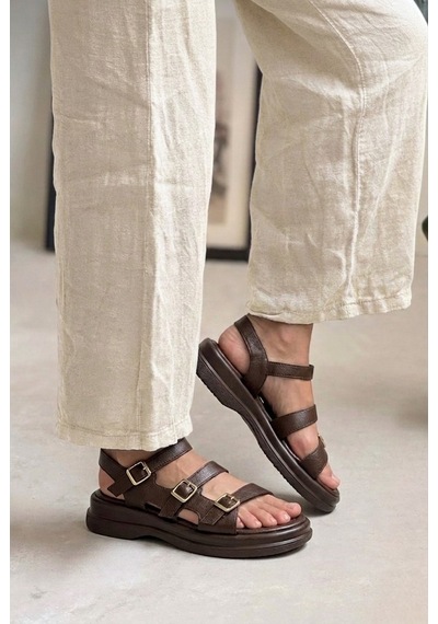 Giamgia Store Kadın Kahverengi Kalın Taban 3 Bantlı Tokalı Rahat Günlük Sandalet-2348 Giamgia Store Kadın Kahverengi Kalın Taban 3 Bantlı Tokalı Rahat Günlük Sandalet-2348