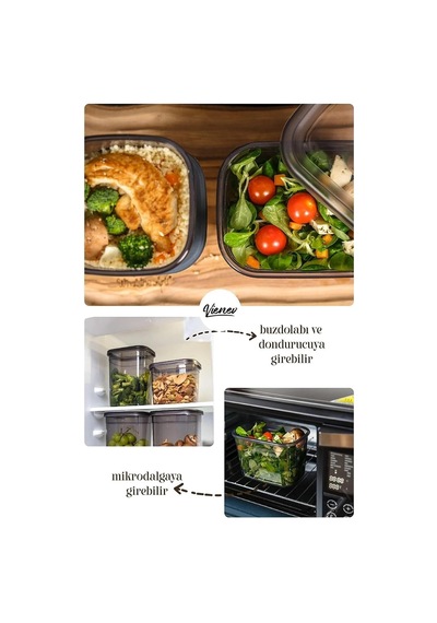Beyaz Serigrafi Etiketli Kare Erzak Saklama Kabı 12'li Set 4x 0,55 Litre, 1,2 Litre, 1,75 Litre , Bnm12lı