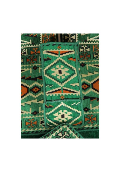 Otantik Şark Köşesi Takımı Yeşil Anadolu 14 Parça Kilim Ve Puf Dahil Süngerli Sedir Seti