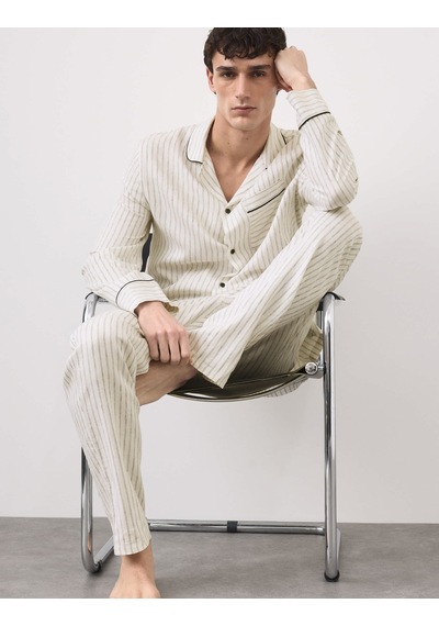 Marks & Spencer Autograph Keten Karışımlı Pijama Altı T07001339a Krem