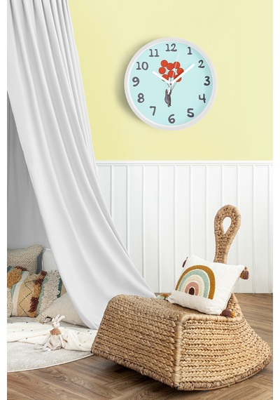 Soyut Tasarım Çocuk Odası Modern Duvar Saati - 42cm - Önü Camlı Beyaz Kasa - Sessiz Mekanizma Beyaz