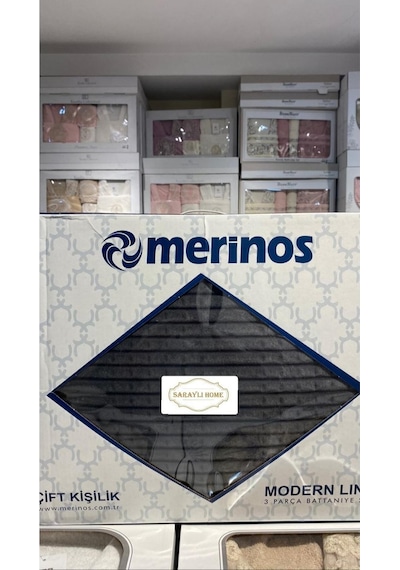 Saraylı Home Merinos Modern Line Yatak Örtüsü Antrasit