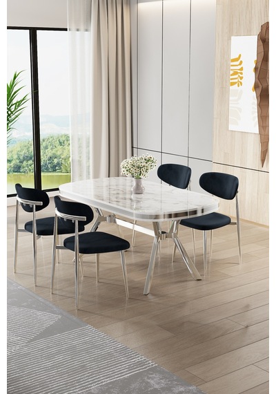 Canisa Olya Serisi 90x168 Lak Panel Beyaz Mermer Desen Masa Takımı Krom Ayaklı 4 Antrasit Sandalye Beyaz Mermer Masa Antrasit Sandalye Canisa Olya Serisi 90x168 Lak Panel Beyaz Mermer Desen Masa Takımı Krom Ayaklı 4 Antrasit Sandalye Beyaz Mermer Masa Antrasit Sandalye