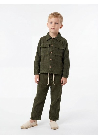 Zekids Erkek Çocuk Tasarım Müslin Ceket-17180 Yeşil