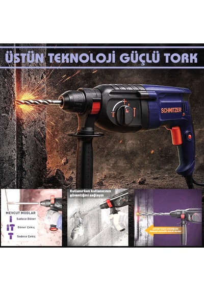 Schmıtzer 3'lü Set Sch-2603m Pro 850 W Sds Plus Metal Şanzuman Profesyonel Darbeli Matkap Kırıcı Delici 26mm Hilti