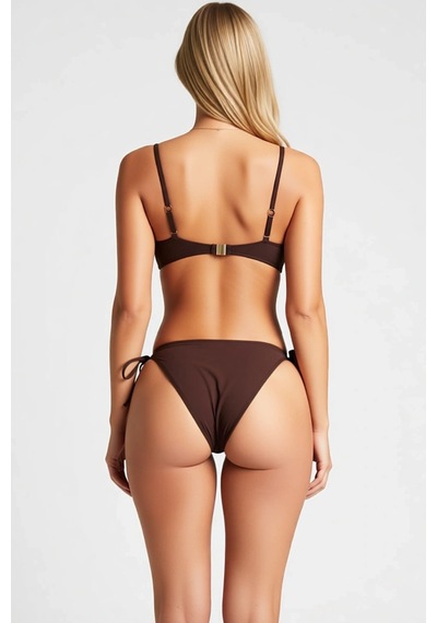 Benerly Kadın Bikini Takımı Askılı Bandeau Üst Kapsız Döküm Aksesuar Norm Kahverengi