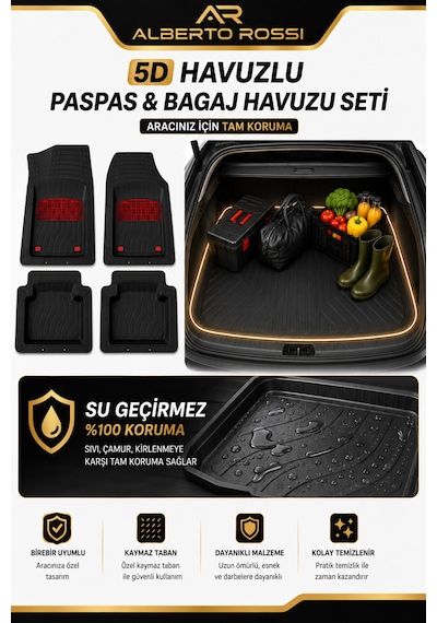 Fiat Panda 2025+ Uyumlu Araca Özel 3d Bagaj Havuzu Ve Paspas Joker Kırmızı