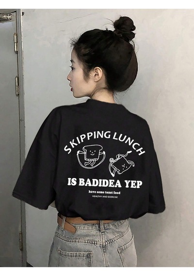 Noıssey Karikatür Ve Grafik Tasarım Oversize T-shirt Cartoon/letter Serisi Kod533 Siyah