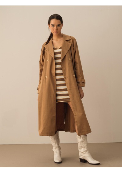 Xint Taş Rengi Pamuk Dokulu Oversize Trençkot 290446