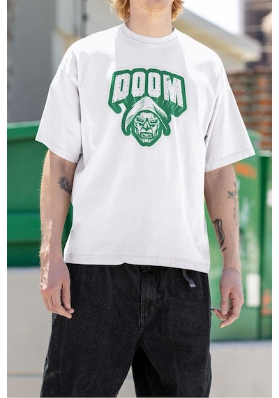 Doctor Doom Baskılı Unisex Oversize Marvel Tişört Beyaz