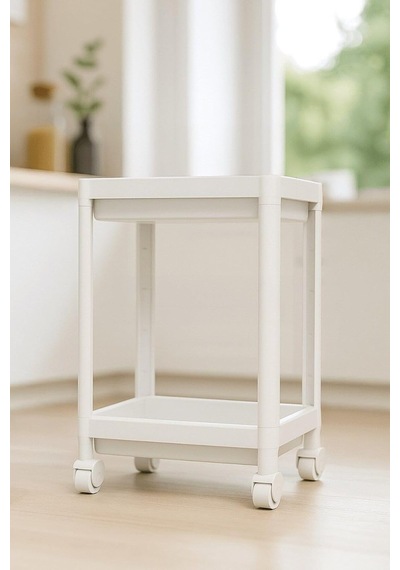 Sas Haus Flex Elite Pro 2 Katlı Beyaz Tekerlekli Çok Amaçlı Banyo & Mutfak Düzenleyici Raf - Evye Altı Raf Beyaz 40 X 35