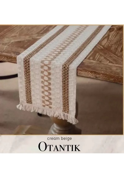 40x140 Cm Otantik Krem Bej Fransız Dantel Detaylı Sehpa Örtüsü Dekoratif Model