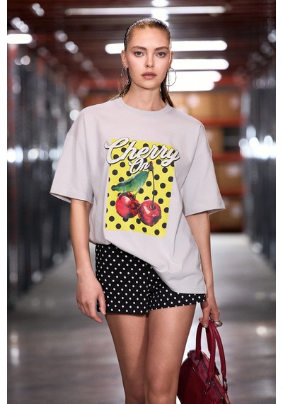 Grımelange Cassıane Kadın Bisiklet Yaka Kısa Kollu Ön Ve Arka Baskılı Regular Gri T-shirt Grımelange Cassıane Kadın Bisiklet Yaka Kısa Kollu Ön Ve Arka Baskılı Regular Gri T-shirt