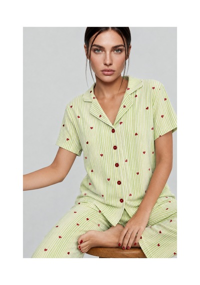 Fit Women Kadın Kısa Kollu Rahat Yeşil Pijama Takımı 4732