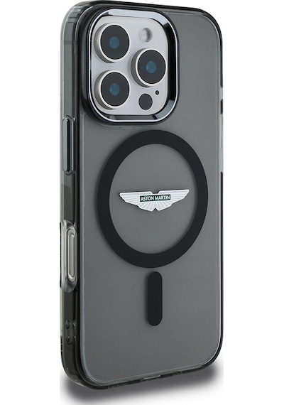 Apple Uyumlu iPhone 16 Pro Kılıf Aston Martin Lisanslı Magsafe Şarj Özellikli Iml Baskı Logolu Buzlu Kapak Siyah